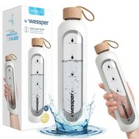 Duża butelka szklana motywacyjna na wodę i napoje Wessper 1l + Etui silikon