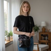 Torebka Sakiewka Czarna z Motywem Łapaczy Snów – Handmade