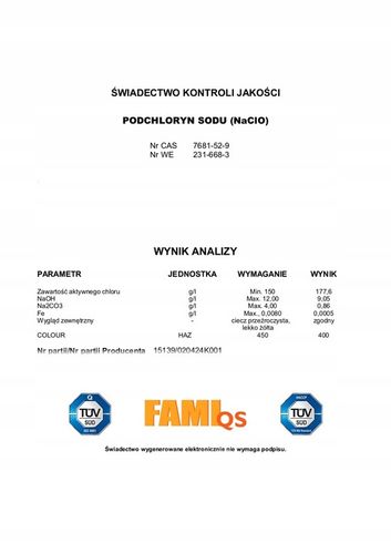 CHLOR płynny PODCHLORYN SODU 15 % do basenu 6 kg 5 l GRZYBOBÓJCZY DO na Arena.pl