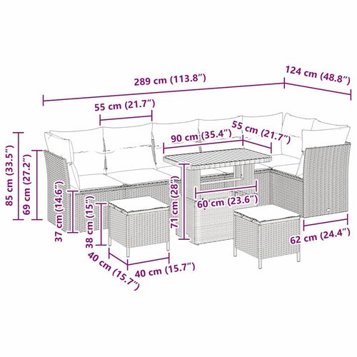 Zestaw Sof na Ogród 9 pcs Szary polirattan na Arena.pl