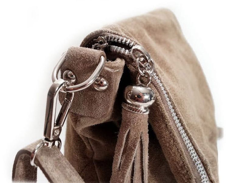 VERA PELLE torebka zamszowa listonoszka chlebak z paskiem V225 c.brązowa zdjęcie 5