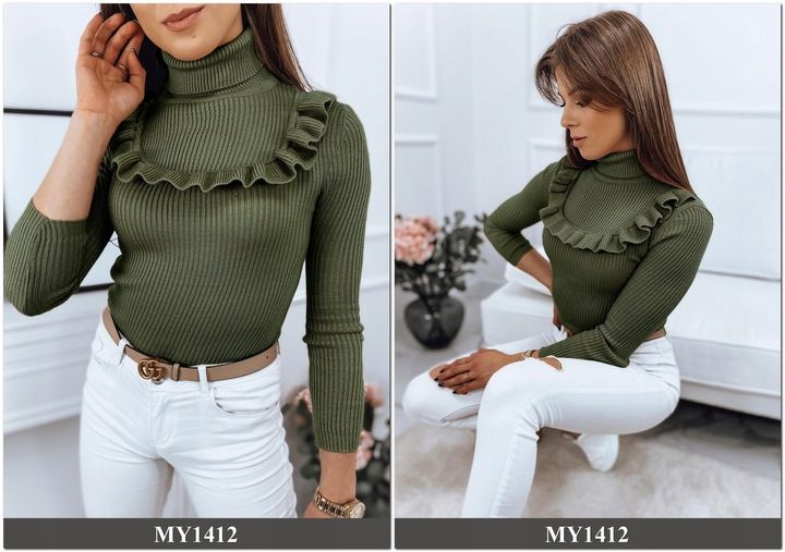 PRĄŻKOWANY SWETER DAMSKI GOLF KOLORY ox127 UNI zdjęcie 5