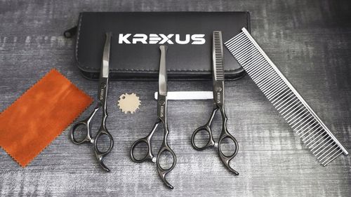 Profesjonalne Nożyczki do Strzyżenia Psów Kotów Czarne Zestaw Etui Grzebień na Arena.pl