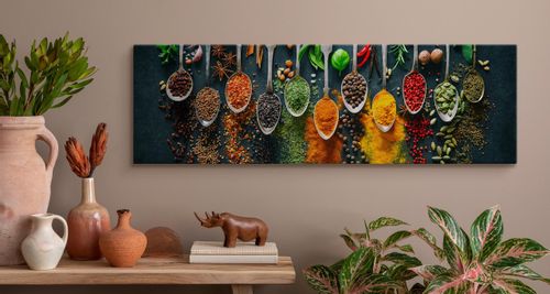 Obraz Panoramiczny Canvas ŁYŻKI Przyprawy Zioła Jedzenie 145cm x 45cm na Arena.pl