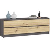 Komoda K 160 cm niska 4 szuflady duża pojemna - grafit szary dąb artisan