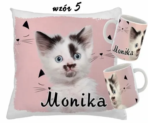 Zestaw KUBEK + PODUSZKA KOTY KOT + RÓŻNE WZORY + IMIĘ zdjęcie 6