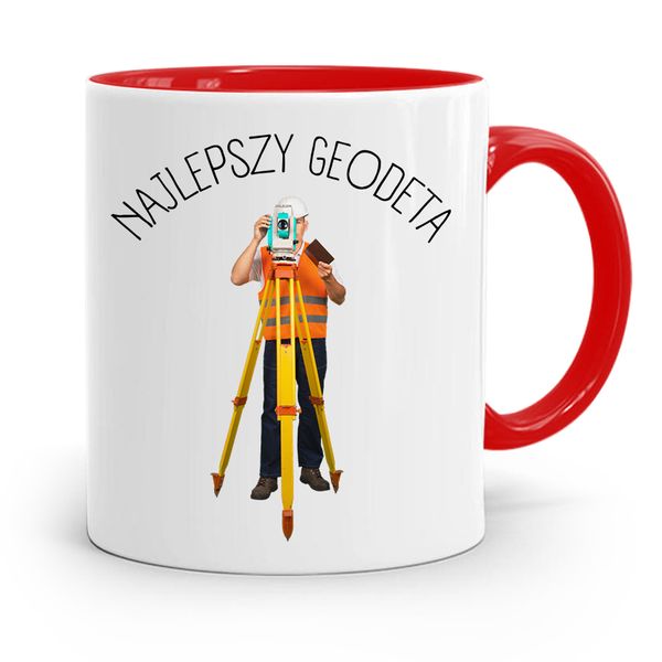 Kubek Czerwony Dla Geodety Najlepszy Geodeta Z Nadrukiem Ze Zdjęciem zdjęcie 1