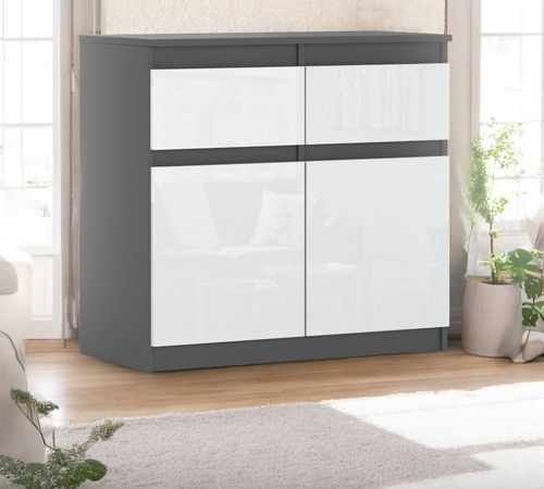 Komoda Z 2 Szufladami Oleksa 80cm Pojemna Szafka Rtv Szara Biała Połysk na Arena.pl