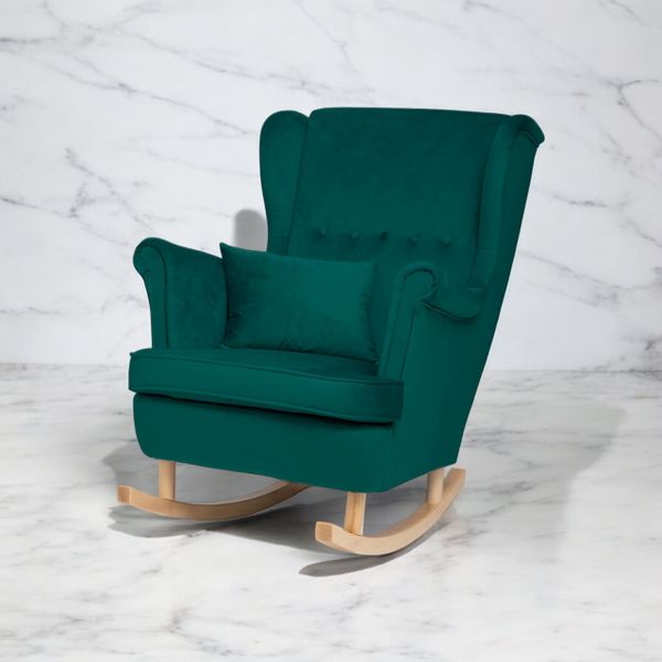 Turkusowy Fotel Bujany Uszak + Nogi + Poduszka