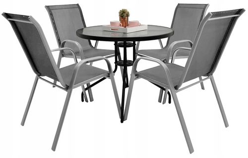 ZESTAW MEBLI OGRODOWYCH BALKON TARAS STÓŁ FI60 + 4x KRZESŁA MINORKA SZARE na Arena.pl