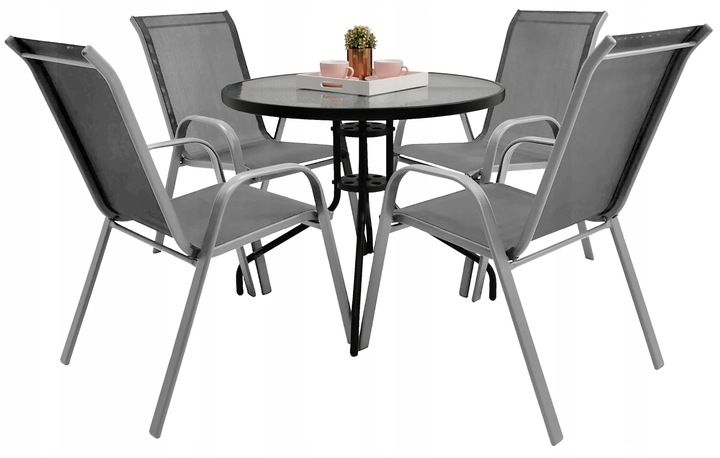 ZESTAW MEBLI OGRODOWYCH BALKON TARAS STÓŁ FI60 + 4x KRZESŁA MINORKA SZARE zdjęcie 9