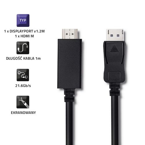 Qoltec DisplayPort v1.2 męski | HDMI męski | 5K | 1m na Arena.pl