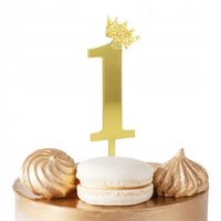 TOPPER NA TORT CYFERKA CYFRA 1 ZŁOTY LUSTRZANY NA IMPREZĘ URODZINOWĄ