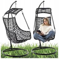 FOTEL OGRODOWY WISZĄCY KOKON DUŻY KOSZ LORD CZARNY