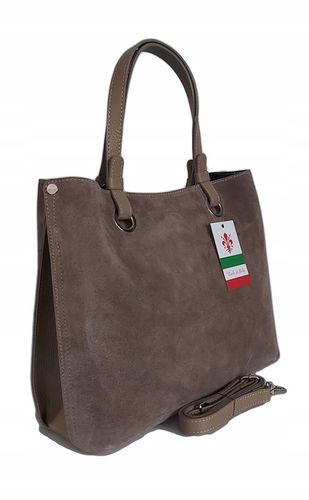 Duża pojemna zamszowa torba XXL Vera Pelle wygodna Włoska skórzana 3 komory na Arena.pl