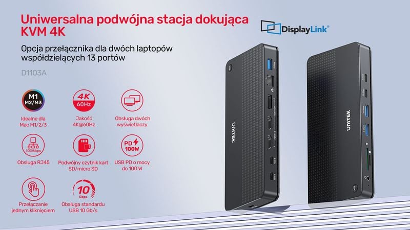 Unitek Przełącznik KVM 2 komputery 2 monitory 4K zdjęcie 8
