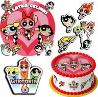 ZESTAW OPŁATEK NA TORT 20CM + 17 POSTACI - ATOMÓ.WKI + IMIĘ 15CM 18CM