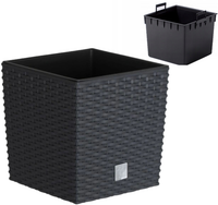 PROSPERPLAST Doniczka rattanowa czarna + wkład mrozoodporna 26,2 x 26,6 cm