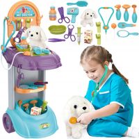ZESTAW MAŁEGO WETERYNARZA WÓZEK 18 AKCES. STETOSKOP MATADI +PLUSZOWY PIESEK