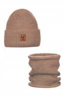 Komplet damski Ander czapka i komin zimowy wełna merino BRIGID CAMEL 58