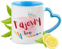 Dla Borysa Kubek Błękitny Z Uszkiem W Kształcie Serca Na Prezent Na Kawę