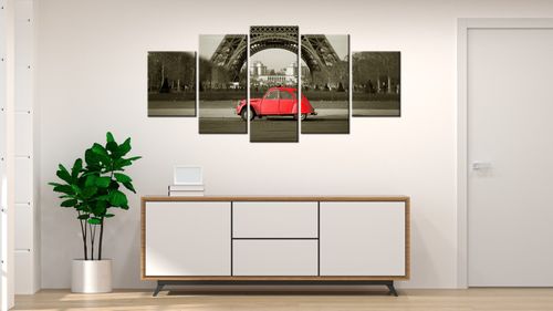 Obraz 150X70 Czerwone Auto Przed Wieżą Eiffla na Arena.pl