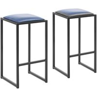 stołek barowy hoker metalowy loft z tapicerką czarno niebieski - 2 szt.