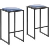 stołek barowy hoker metalowy loft z tapicerką czarno niebieski - 2 szt.