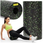 Roller do masażu, ćwiczeń, wałek piankowy średnio twardy czarno-zielony