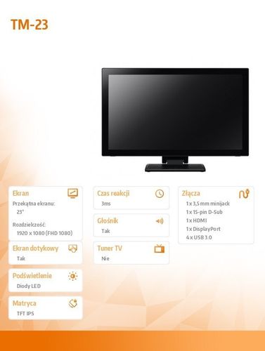 Monitor 23 cale dotykowy czarny TM-23 na Arena.pl