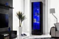 Witryna Szklana Regał Salon Czarny z Półkami RGB LED 192x60