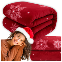 Koc świąteczny 160x200 cm narzuta śnieżynki czerwony Boże Narodzenie święta
