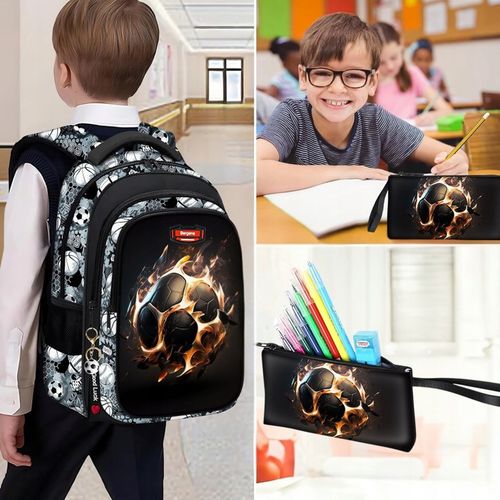 PLECAK SZKOLNY DLA CHŁOPCA PIŁKA NOŻNA TORNISTER MŁODZIEŻOWY + PIÓRNIK USB na Arena.pl