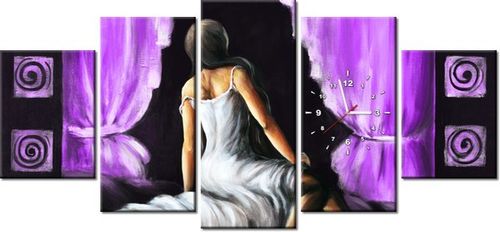 70CM 150CM ZEGAR 5 ELEM PIĘKNA DZIEWCZYNA FIOLECIE DRUK OBRAZ na Arena.pl