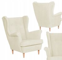 Fotel uszak skandynawski welur kremowy jasny Hunter Family Meble beżowy