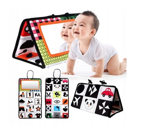 DUŻA KSIĄŻECZKA SENSORYCZNA Z LUSTERKIEM KONTRASTOWA MIĘKKA NAUKA WIDZENIA na Arena.pl