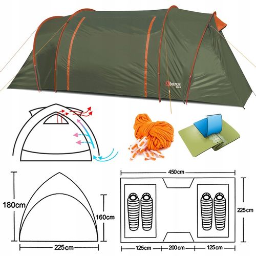 Namiot 4 Osobowy 2 sypialnie Przedsionek Tropik 3000mm Turystyczny na Arena.pl