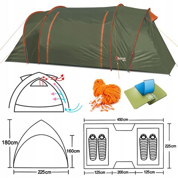 Namiot 4 Osobowy 2 sypialnie Przedsionek Tropik 3000mm Turystyczny zdjęcie 12