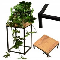 Kwietnik stojący metalowy loft stolik podstawka stojak na kwiaty dąb 40 cm