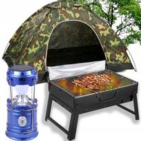 ZESTAW TURYSTYCZNY NAMIOT IGLO GRILL SKŁADANY LAMPA KEMPINGOWA SOLARNA