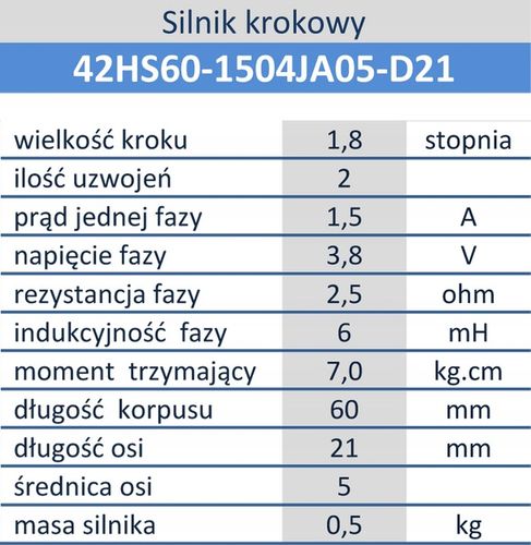 Silnik krokowy bipolarny NEMA17 1,5A 7kg.cm typ 42HS60-1504JA05-D21 na Arena.pl