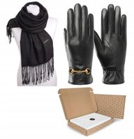 ZESTAW PREZENTOWY dla KOBIET - RĘKAWICZKI SKÓRZANE + SZALIK Miły i Ciepły