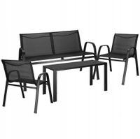 ZESTAW MEBLI OGRODOWYCH STOLIK KRZESŁA SOFA ŁAWKA KOMPLET CZARNE METALOWE