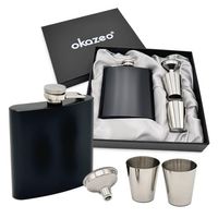 Piersiówka stalowa zestaw z kieliszkami i lejkiem w eleganckim pudełku