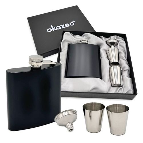 Piersiówka stalowa zestaw z kieliszkami i lejkiem w eleganckim pudełku na Arena.pl