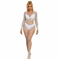 subblime 952396 bodystocking siateczkowy z kryształkami biały uniwersalny