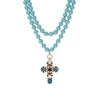 naszyjnik- korale kolor turkusowy z krzyżem 24