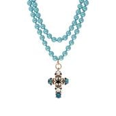 naszyjnik- korale kolor turkusowy z krzyżem 24