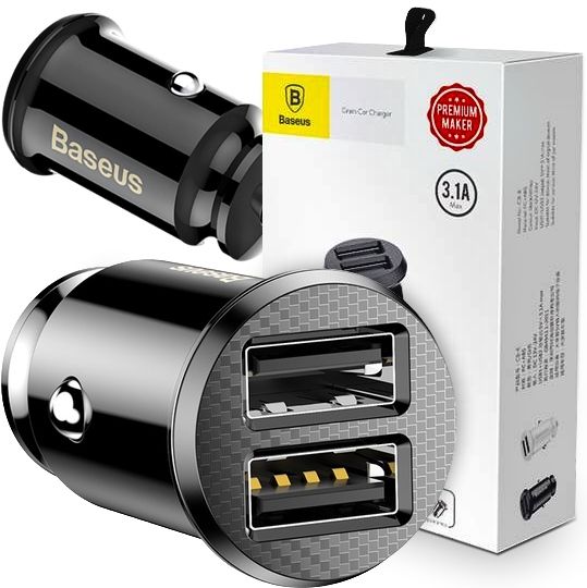 BASEUS MINI ŁADOWARKA SAMOCHODOWA 2x USB LED zdjęcie 1
