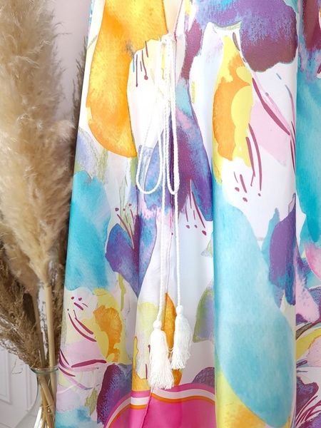 JEDWABNE PAREO CHUSTA TUNIKA PLAŻOWA BOHO KOLORY zdjęcie 3